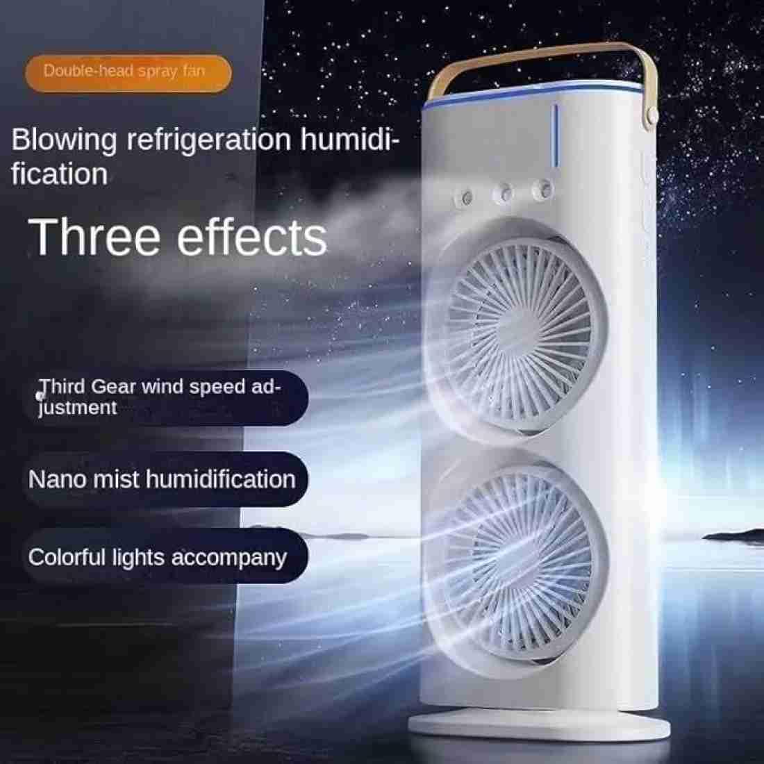 Portable Double Headed Mini Air Cooler | Mist Humidifier & USB Rechargeable Cooling Fan