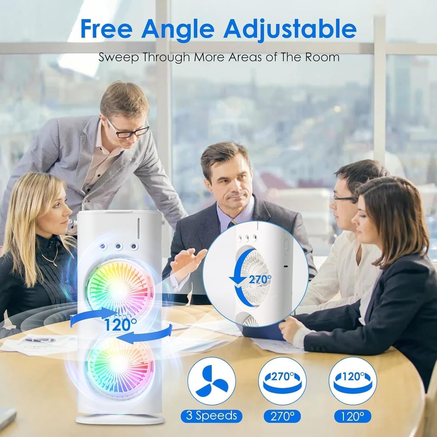 Portable Double Headed Mini Air Cooler | Mist Humidifier & USB Rechargeable Cooling Fan