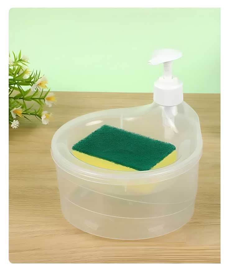 2-in-1 Liquid Soap Dispenser with Sponge | Double Layer Kitchen & Bathroom pump