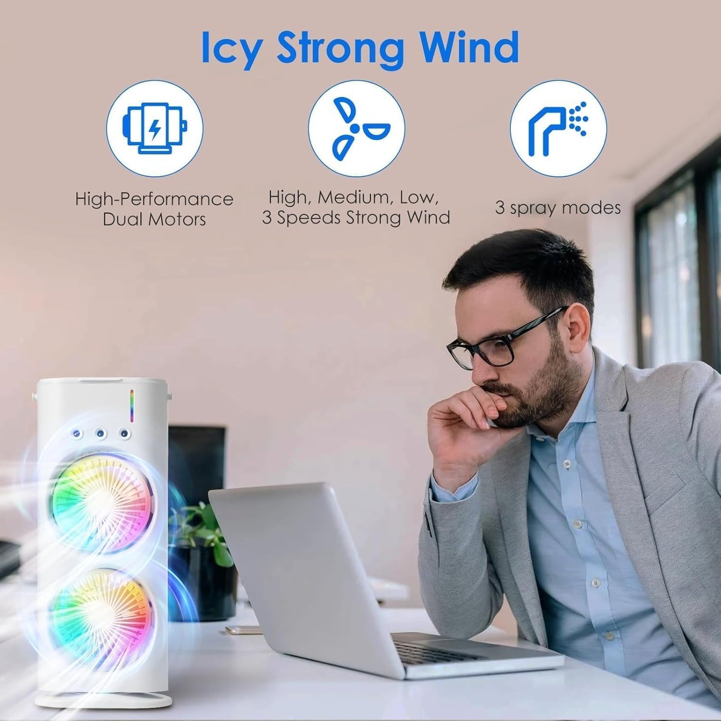 Portable Double Headed Mini Air Cooler | Mist Humidifier & USB Rechargeable Cooling Fan