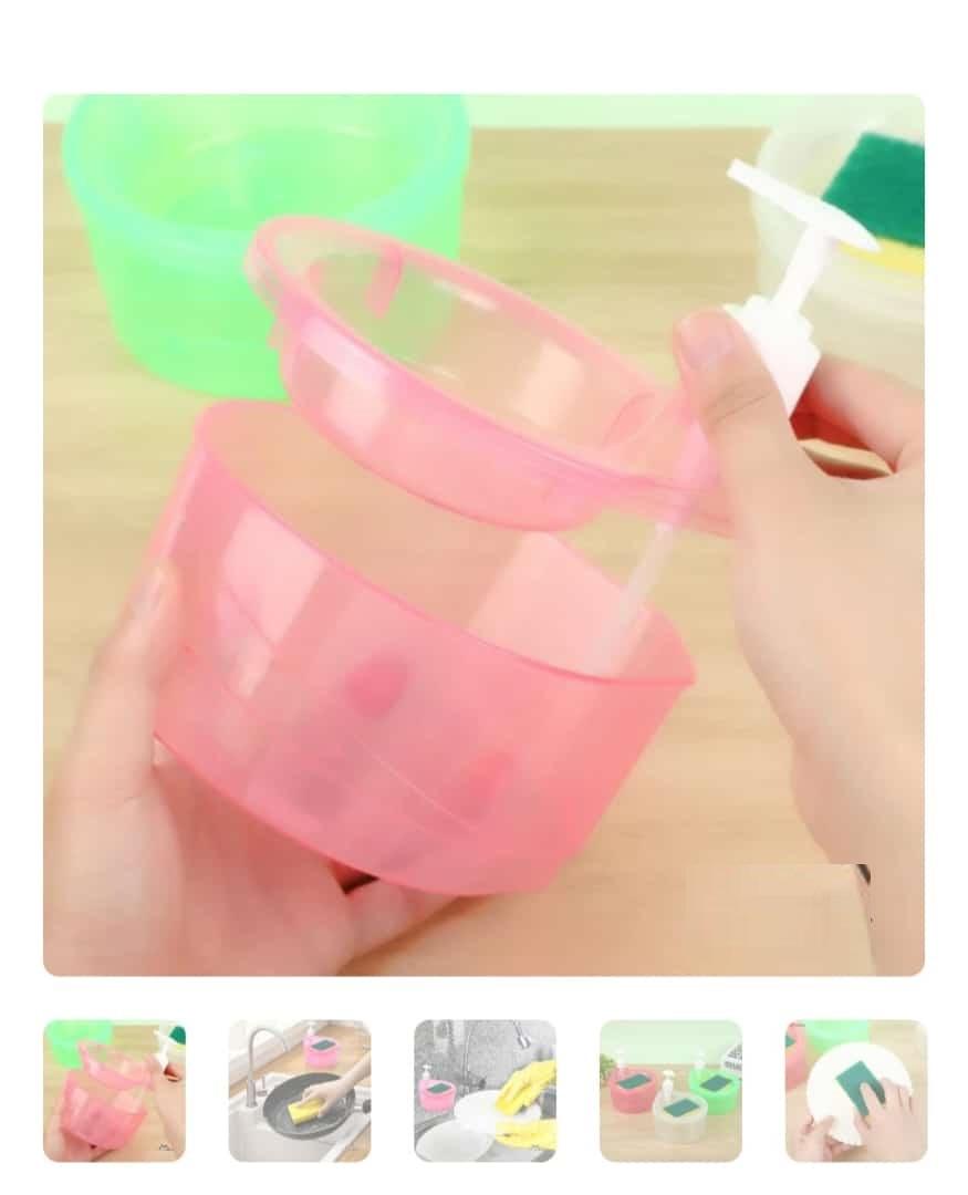 2-in-1 Liquid Soap Dispenser with Sponge | Double Layer Kitchen & Bathroom pump