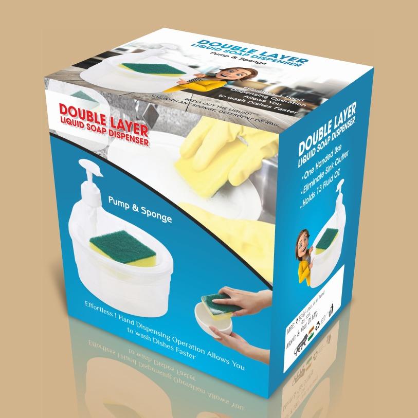 2-in-1 Liquid Soap Dispenser with Sponge | Double Layer Kitchen & Bathroom pump