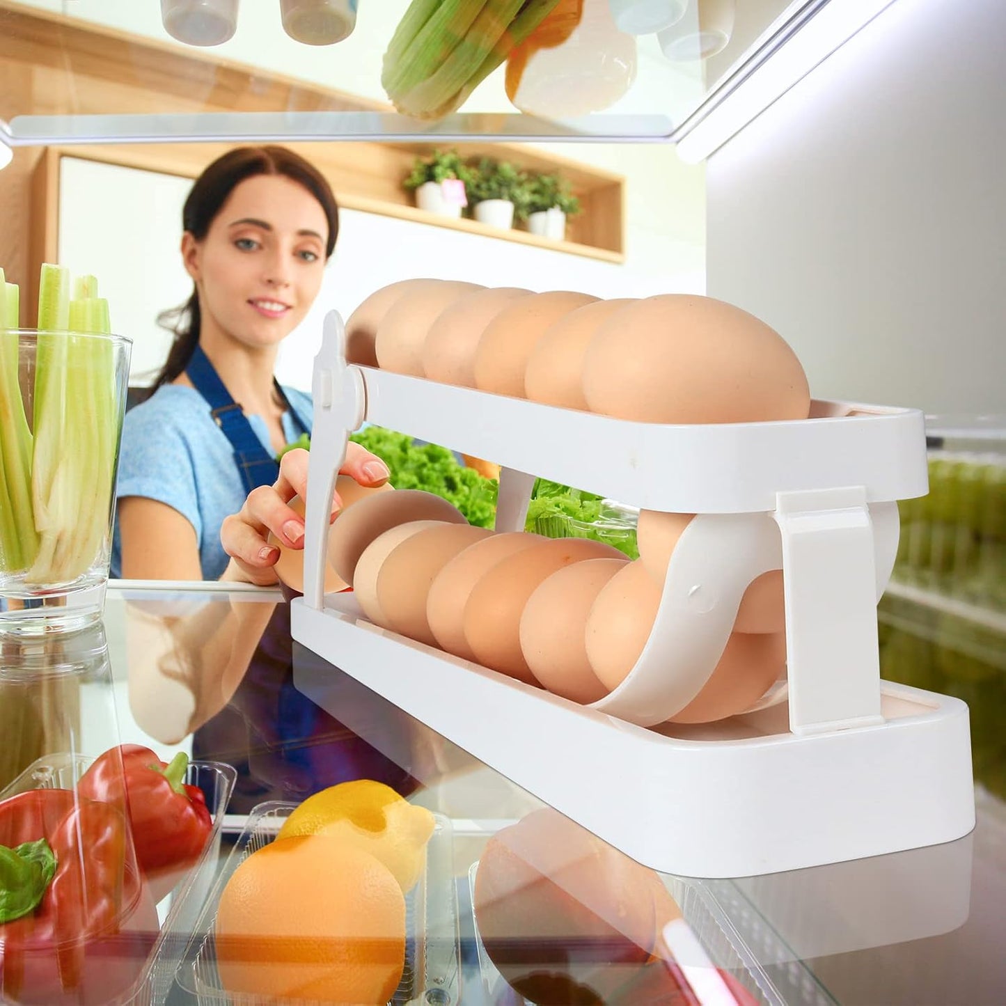 Automatically Rolling Egg Holder Container Display Rack