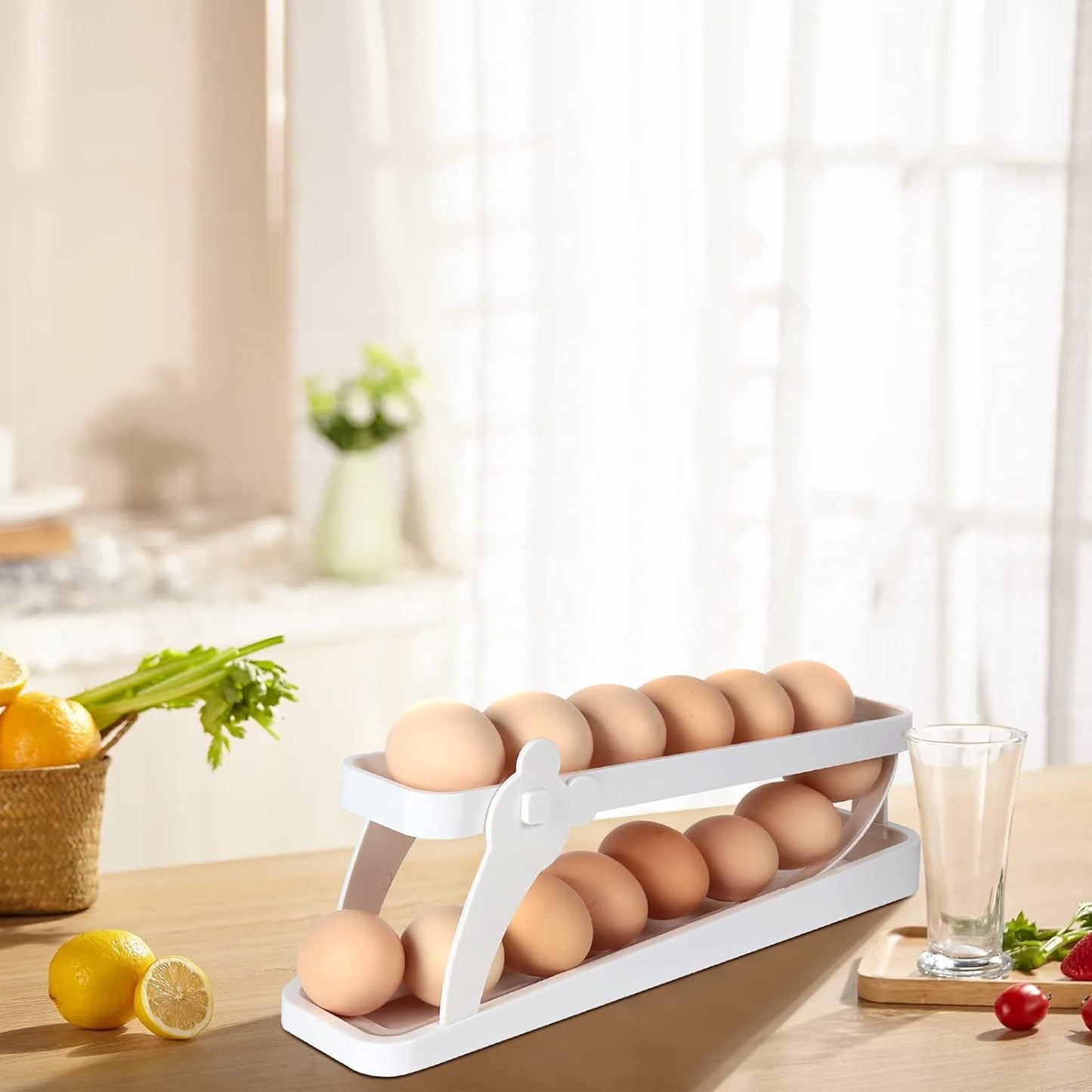 Automatically Rolling Egg Holder Container Display Rack