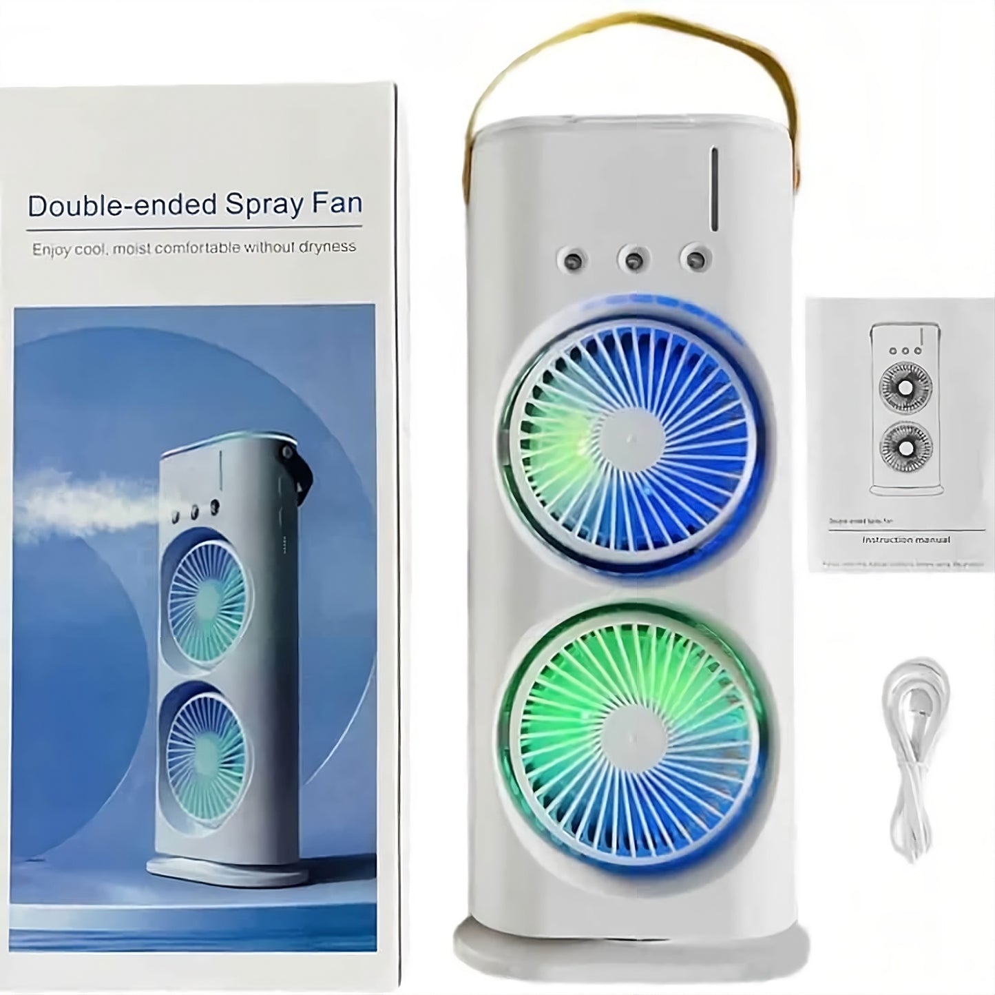 Portable Double Headed Mini Air Cooler | Mist Humidifier & USB Rechargeable Cooling Fan